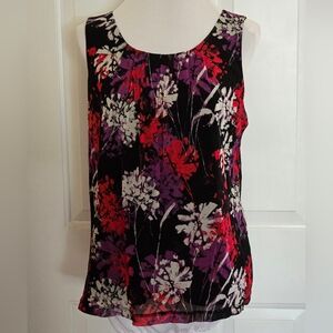 212 Collection Floral Sleeveless Blouse Women's XL Black Red Purple Lined